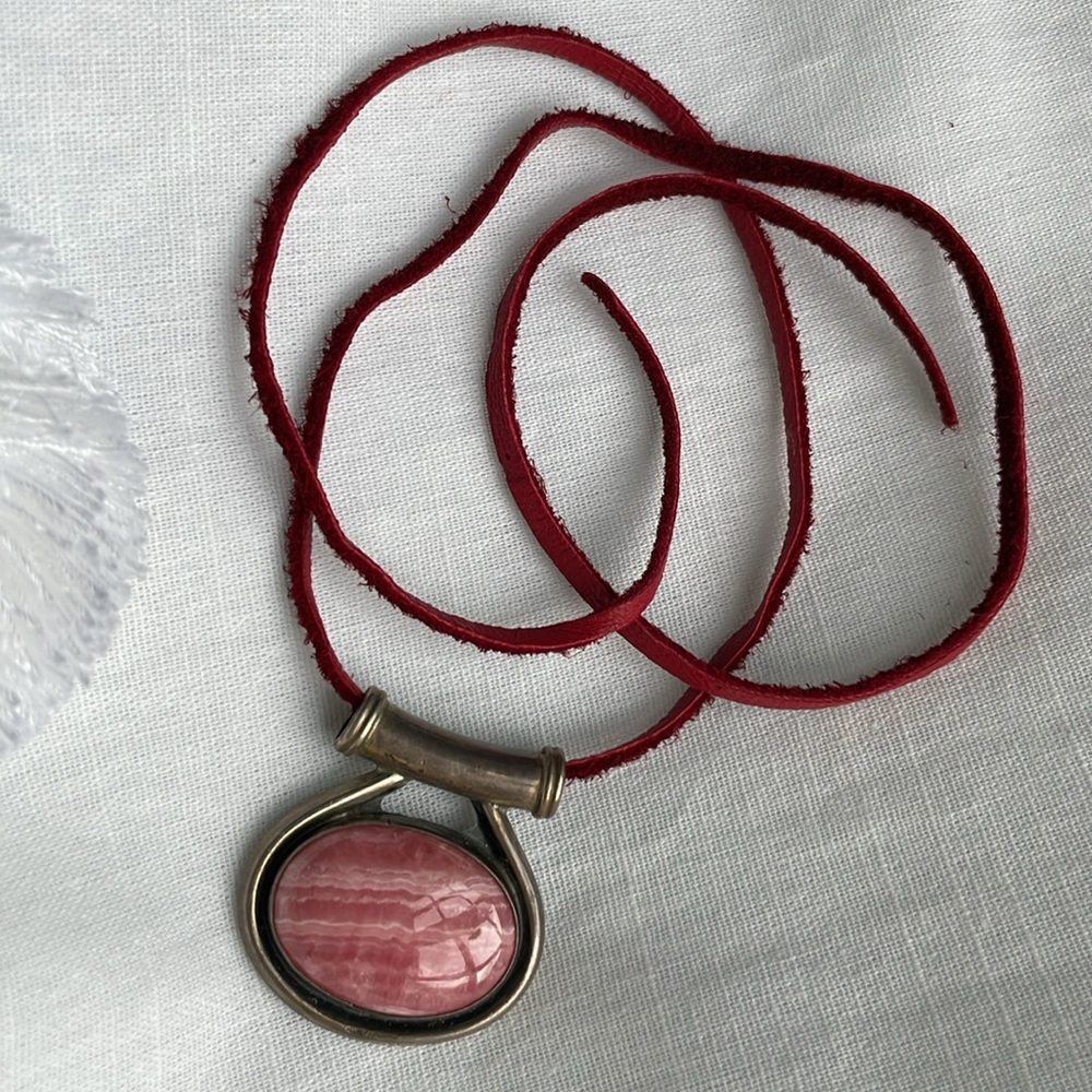 H. SPENCER STERLING Fiery Crystal Gemstone Pendant on Red Leather Cord